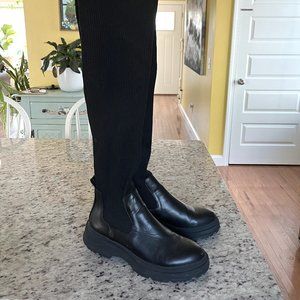 ZARA BLACK OTK LUG SOLE KNIT SOCK CHUNKY BOOTS